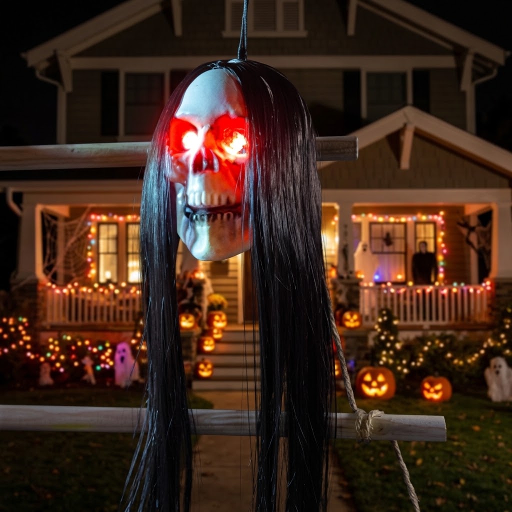 SkullGaze glowing red eyes at night